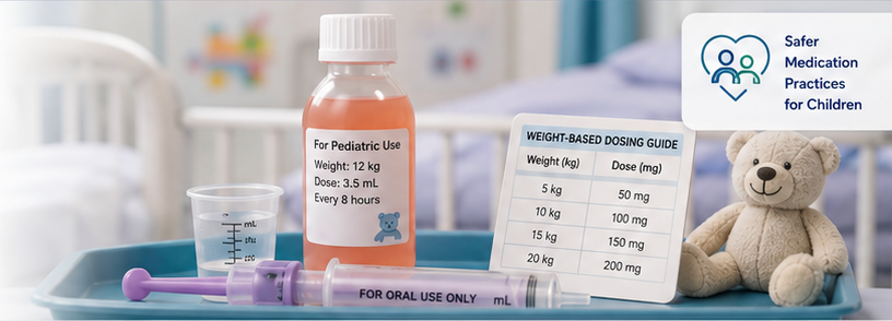 Pediatric medication safety supplies prepared for clinical care
